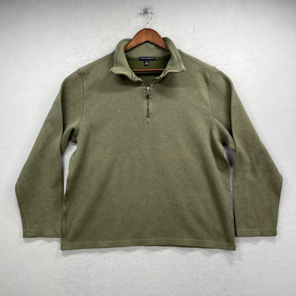 Banana Republic Sweater Mens XL Quarter Zip Olive Green Preppy Ribbed Outdoor